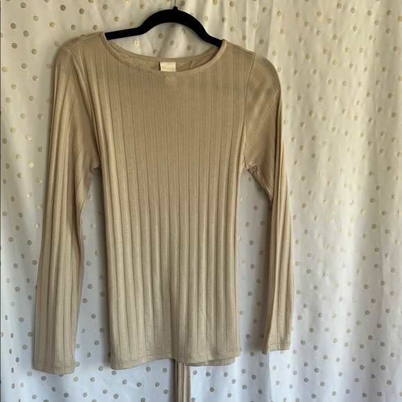 H&M Beige Ribbed Long Sleeve Blouse - Picture 2 of 14